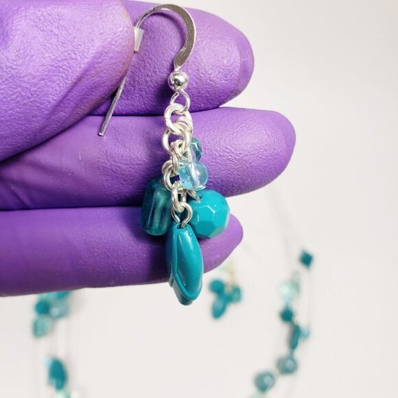 Turquoise Layered Necklace, Earrings Set – Multi-Strand Beaded Statement Jewelry - Picture 7 of 7